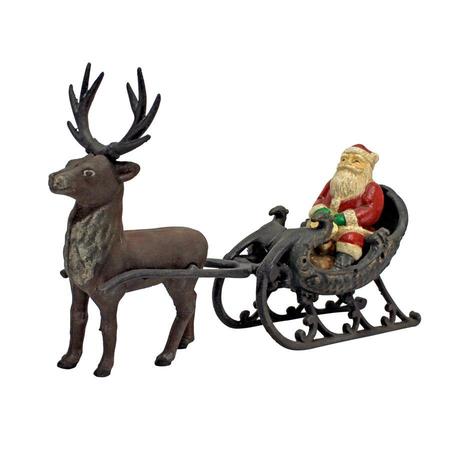 Design Toscano Christmas Santa on Sleigh with Reindeer Die-Cast Iron Statue SP248